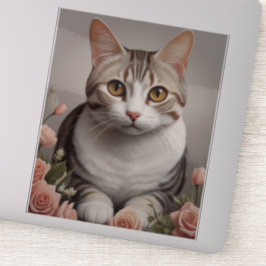 Adesivo Gato de Shorthair Americano espantoso com Rosa Del
