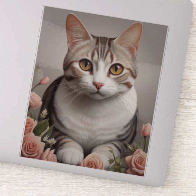 Adesivo Gato de Shorthair Americano espantoso com Rosa Del (Detalhe)