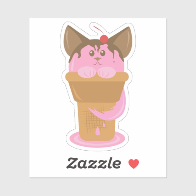 Adesivo Gato de Sorvete de morango (Folha)