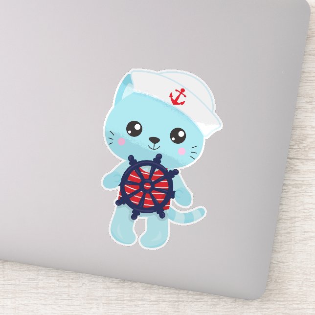 Adesivo Gato de vela, Chapéu de marinheiro, Capitão de bar (Detalhe)