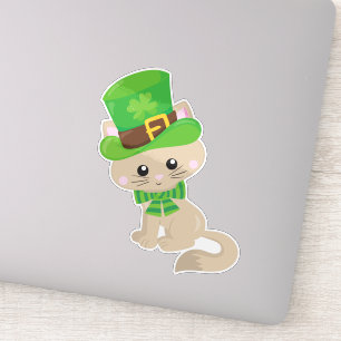 Adesivo Gato do Dia de São Patrício, Chapéu de Leprechaun,