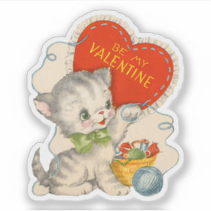 Adesivo Gato do Dia dos Namorados Vintage Retro Seja Meu N