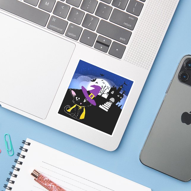 Adesivo Gato do Halloween (Notebook com iPhone)