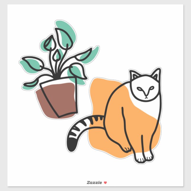 Adesivo Gato e planta (Folha)