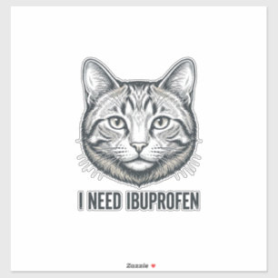 Adesivo Gato Engraçado Ibuprofeno Design de Gravura Vintag