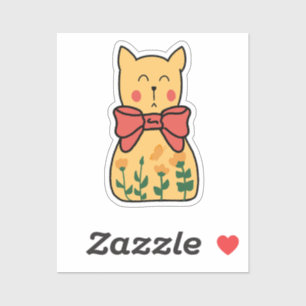 Adesivo Gato Floral Indiferente Laranja Com Laço