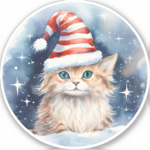 Adesivo Gato Fluffy de inverno em Red & White Strike Santa