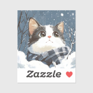 Adesivo Gato fofo aconchegante neve de inverno