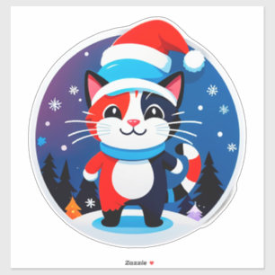 Adesivo Gato Fofo de Chapéu de Papai Noel