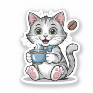 Adesivo Gato Fofo e Vibrações de Café da Manhã para Amante