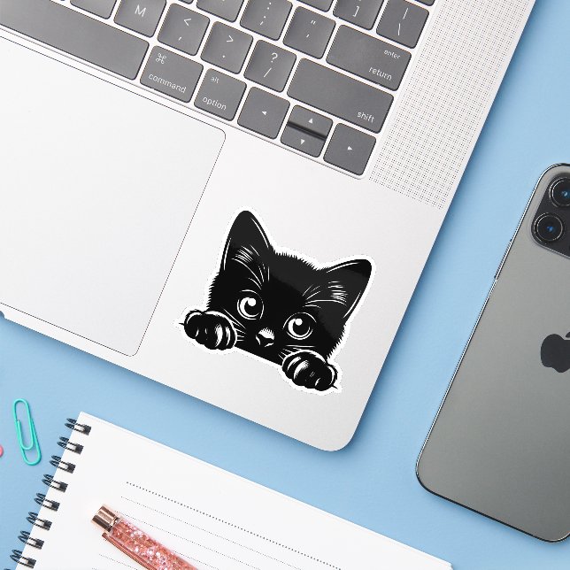 Adesivo Gato Fofo Espiando  (Notebook com iPhone)