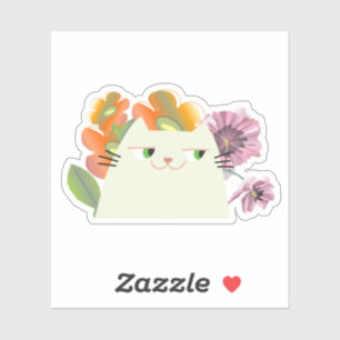 Adesivo Gato Fofo Floral Kawaii
