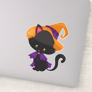 Adesivo Gato Halloween, Gato Bonito, Gato Negro, Chapéu de
