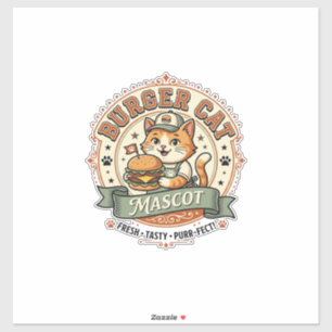 Adesivo Gato Hambúrguer Mascote Gato Fast Food Mascote Gat