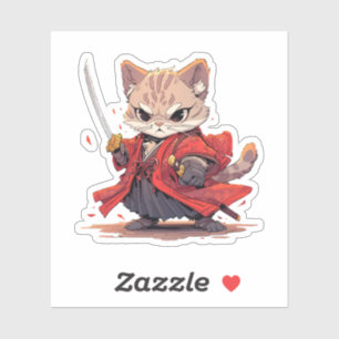 Adesivo Gato Herói ao estilo samurai zangado