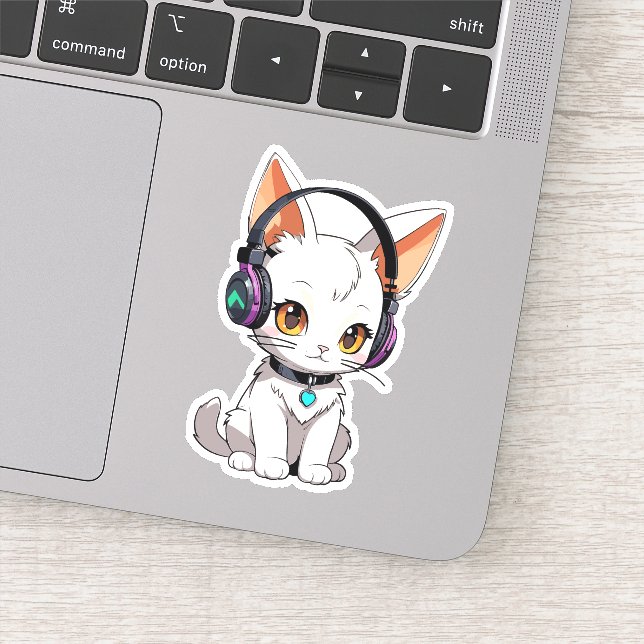 Adesivo Gato Kawaii Adorável em Fones de ouvido (Detalhe)