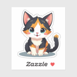 Adesivo Gato Kawaii Calico Sentado Pose Sticker