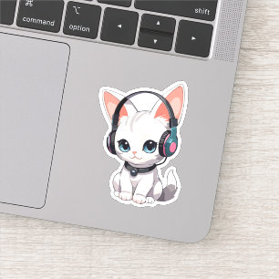 Adesivo Gato Kawaii com Fones de Ouvido da Moda