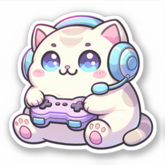 Adesivo Gato Kawaii com o Pastel Sticker do Controlador de