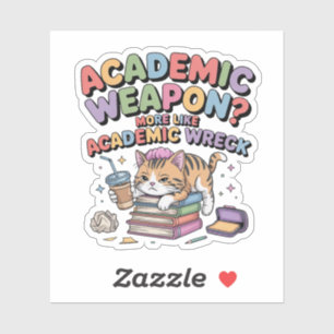 Adesivo Gato Kawaii de Esgotamento Acadêmico – Arma Acadêm