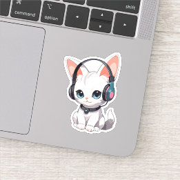 Adesivo Gato Kawaii em Fones de ouvido de Trendy