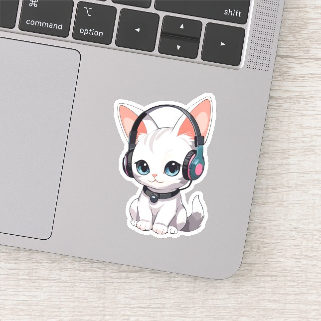 Adesivo Gato Kawaii em Fones de ouvido de Trendy (Detalhe)