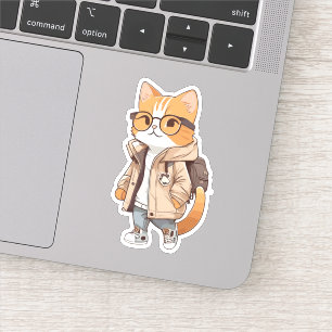 Adesivo Gato Kawaii Fofo com Roupa Elegante