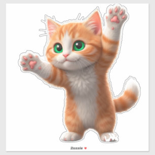 Adesivo Gato Laranja Feliz de Desenho Animado Levantando P