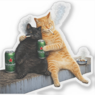Adesivo Gato Laranja Gato Preto Fumando Meme Vintage Duo