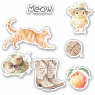 Adesivo Gato Laranja País Pêssego Frango Botas Fio de Lã C