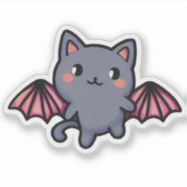 Adesivo Gato Morcego Cinza Kawaii - Adorável Gatinho Voado