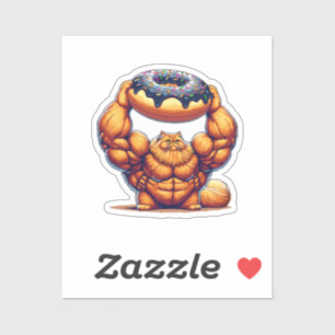 Adesivo Gato Musculoso Levantando Donut