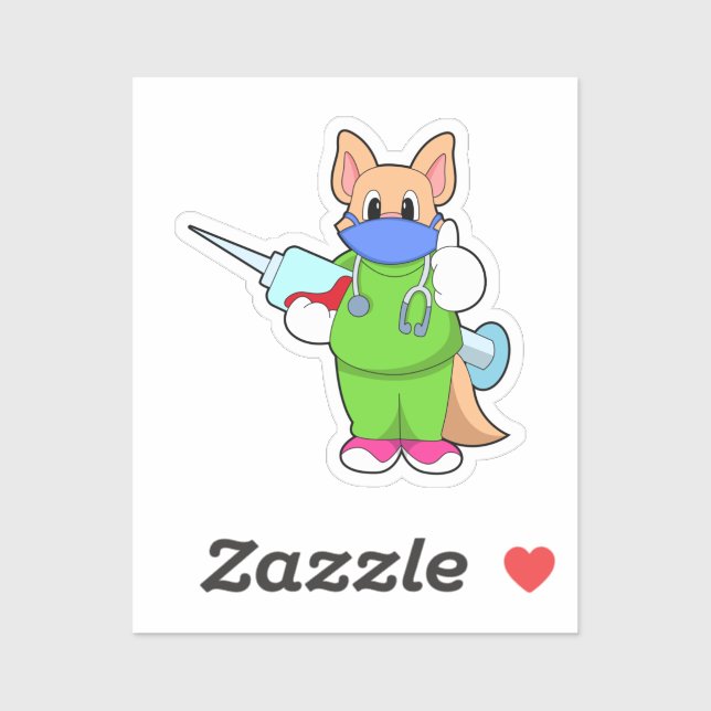 Adesivo Gato na Vacinação com Seringa (Folha)