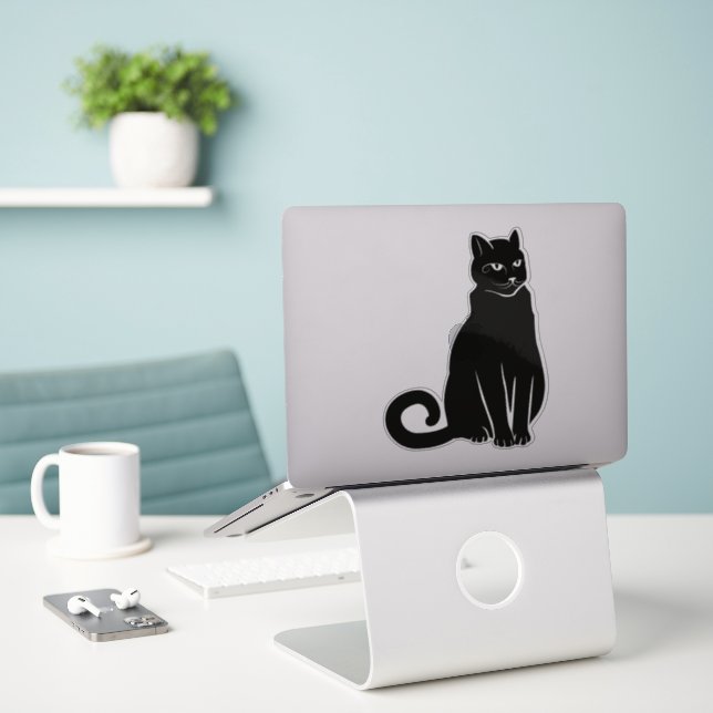 Adesivo Gato negro (Laptop na mesa)