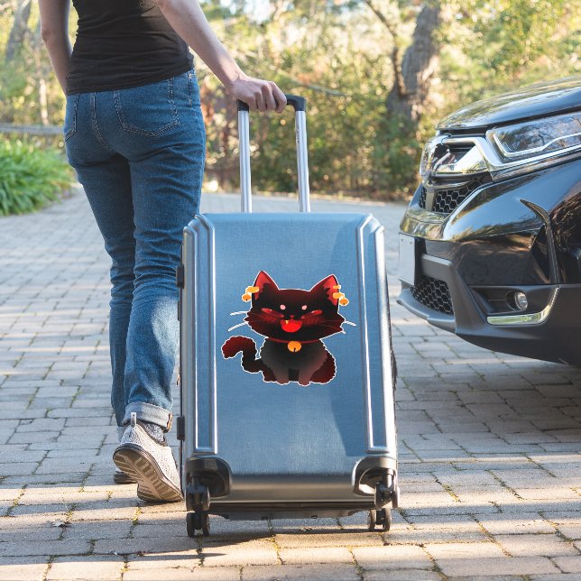 Adesivo Gato Negro Bonito e Spooky com Camiseta Clássica (Mala Insitu)