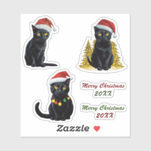 Adesivo Gato Negro de Natal bonito e personalizado com Pap