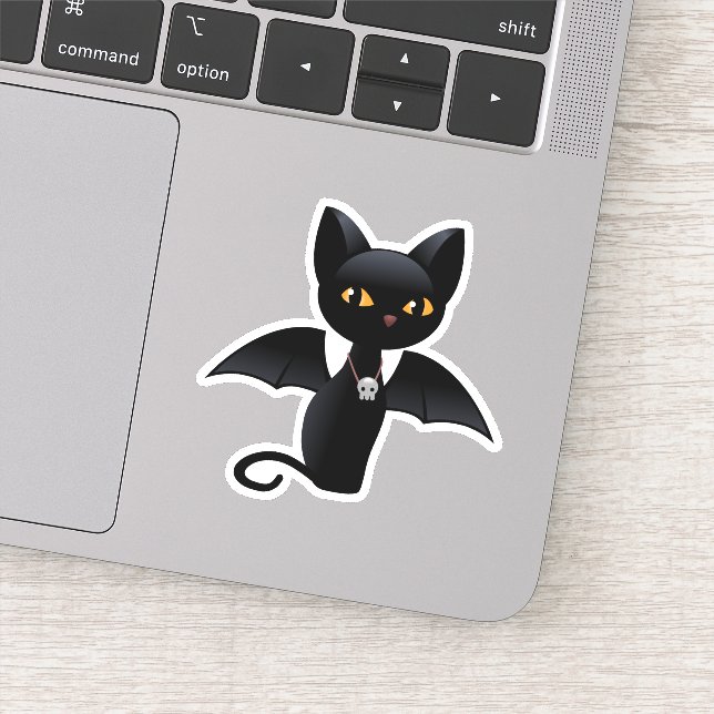 Adesivo Gato Negro Vampiro do Halloween com Asas (Detalhe)