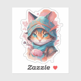 Adesivo Gato Ninja Encapuzado Fofo em Aquarela