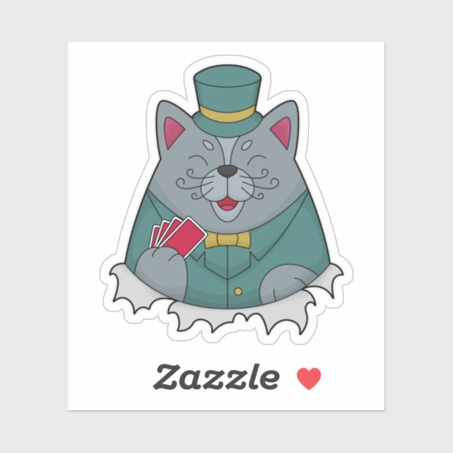 Adesivo Gato no Poker com cartões Poker (Folha)