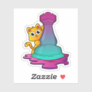 Adesivo Gato no xadrez com torta de xadrez