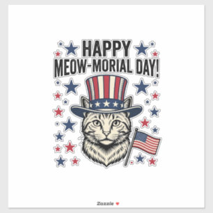 Adesivo Gato Patriótico Dia Meow-morial Vintage Vector Des