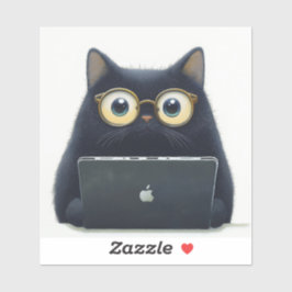 Adesivo Gato preto bonito em um Laptop