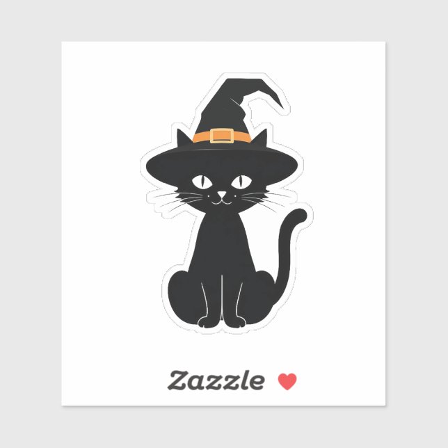 Adesivo Gato preto com design de chapéu de bruxa (Hallowee (Folha)