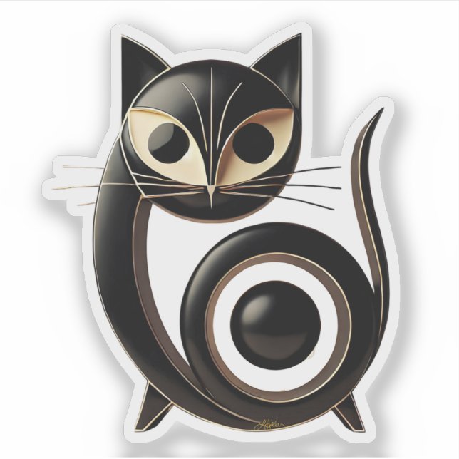 Adesivo Gato Preto de Arte Moderna do meio século (Frente)