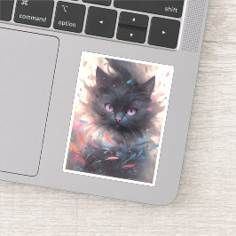 Adesivo Gato Preto de Cores Aquáticas Místicas | Gato cúmu