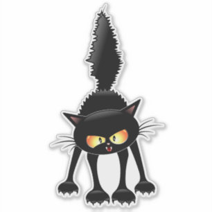 Adesivo Gato Preto de Desenho Animado Engraçado e Feroz