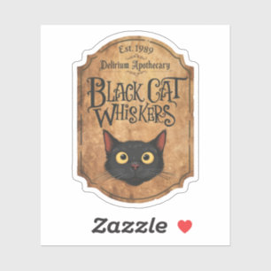 Adesivo Gato Preto de Halloween Bigodes Garrafa de Poção d