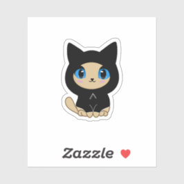 Adesivo Gato Preto de Olhos Azuis em Fundo Azul