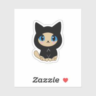 Adesivo Gato Preto de Olhos Azuis em Fundo Azul