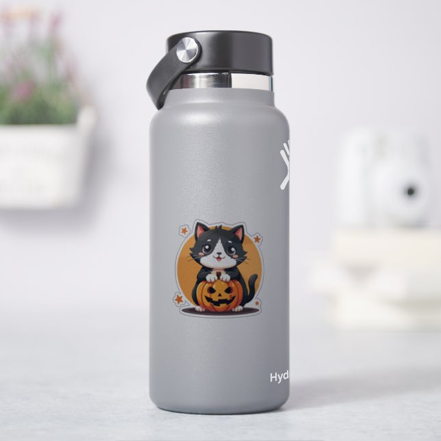 Adesivo Gato Preto e Branco Kawaii Sorridente – Travessura (HidroFlask)